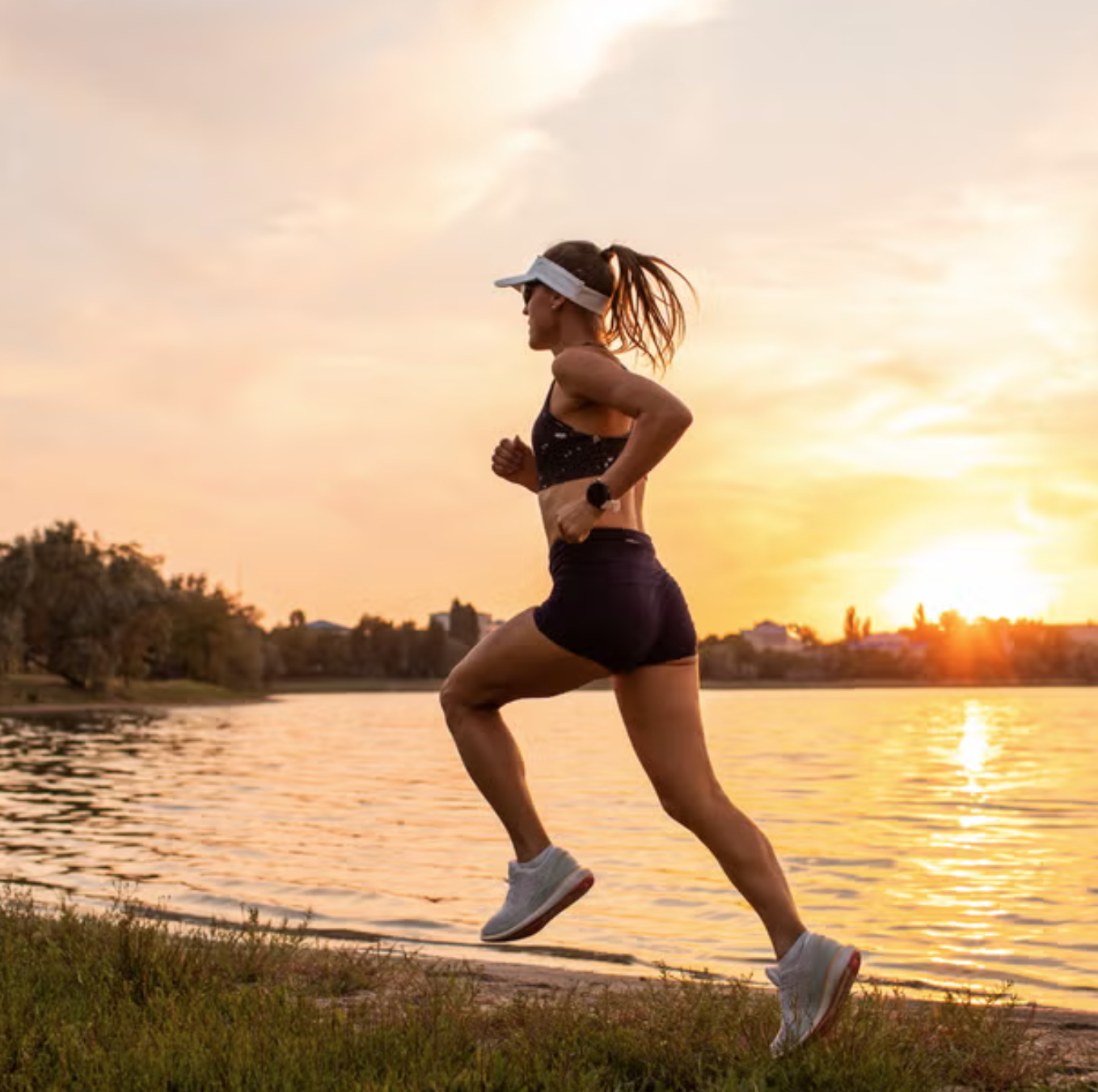 A Woman Running Next to a Body of Water