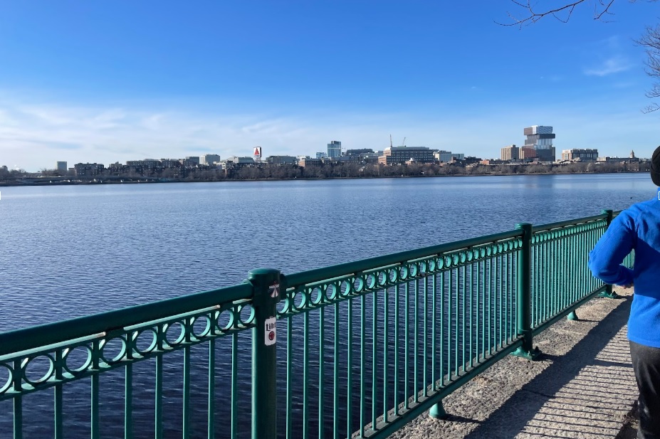 picture of the Charles River and somebody running