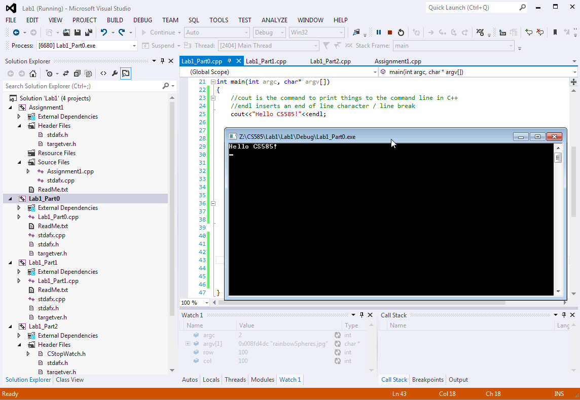 CS585 : Getting Started with Visual Studio Tutorial: Diane H