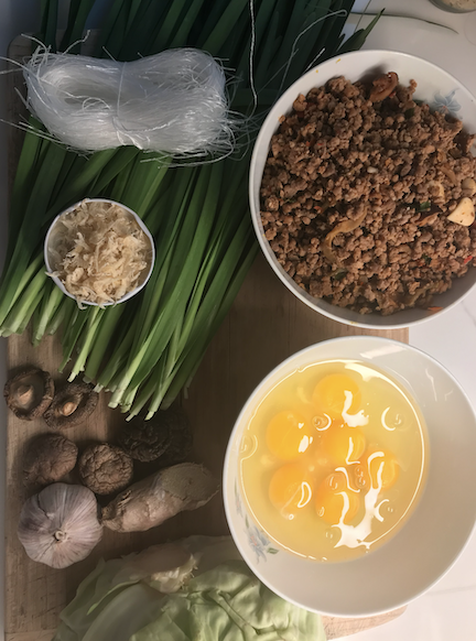 spread of all the ingredients for spring rolls