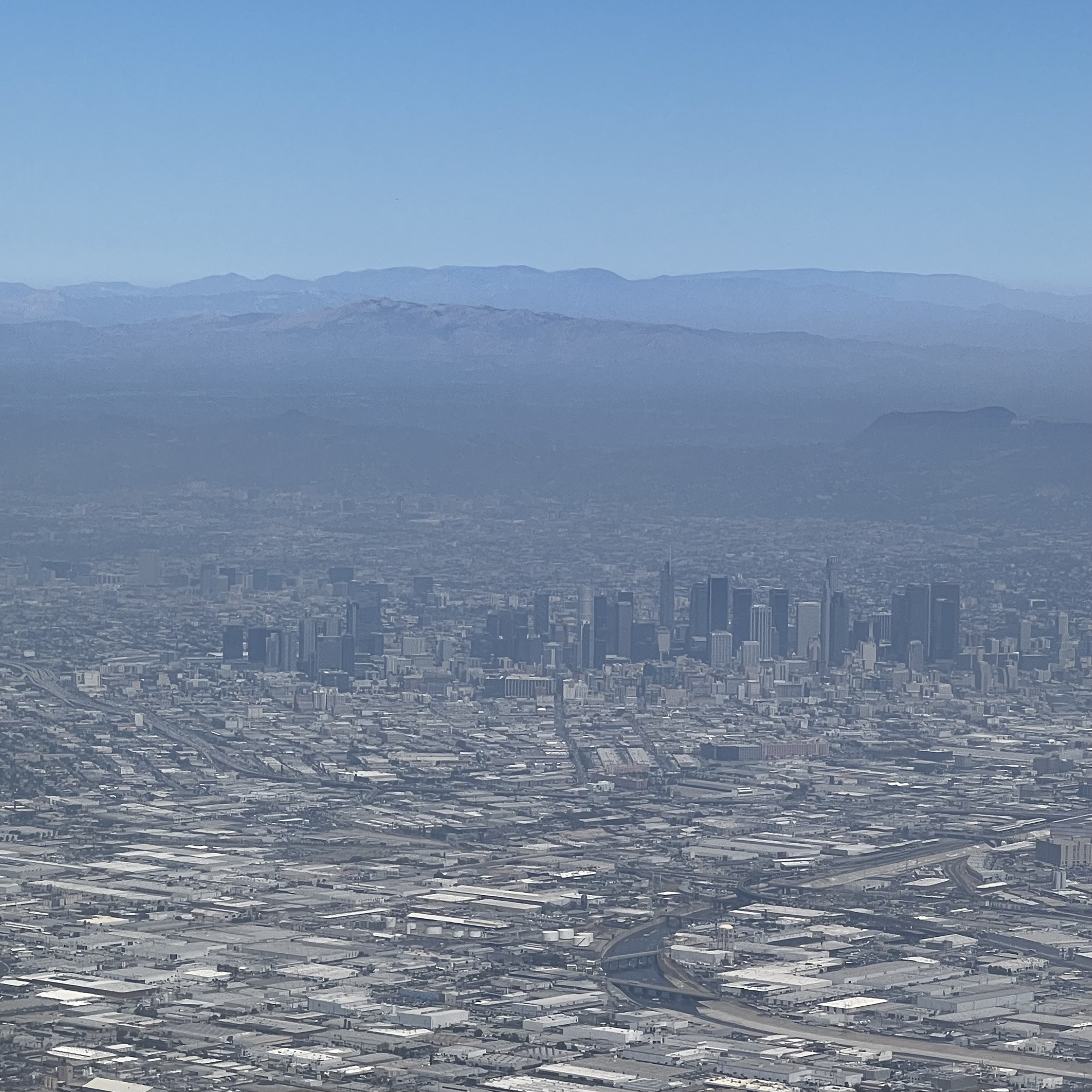 Watching Downtown LA from a plane